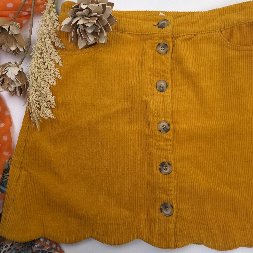 New Harper Button-Front Corduroy Mini Skirt in Mustard Sz M - Picture 4 of 9